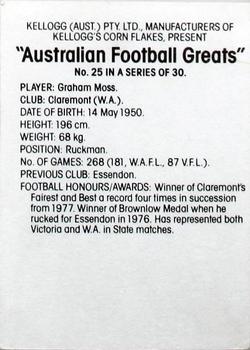 1981 Kellogg's Australian Football Greats #25 Graham Moss Back